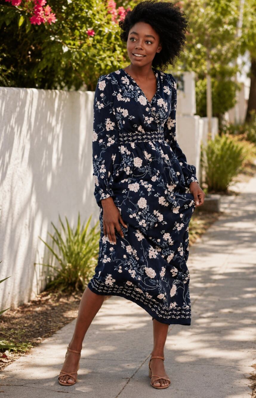 GAL MEETS GLAM Jade Navy Blue Long Sleeve Maxi Dress Size 2